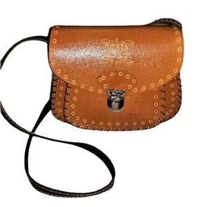 Leather crochet mini satchel handmade in Spain